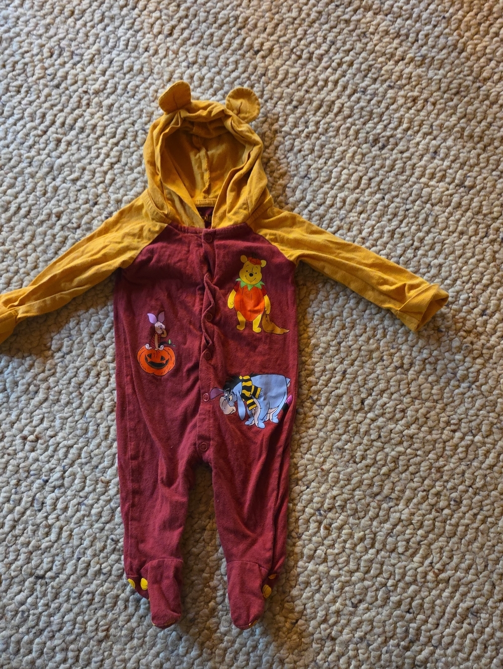 Disney Winnie the Pooh Burgundy and Yellow Hooded One-Piece with Ears